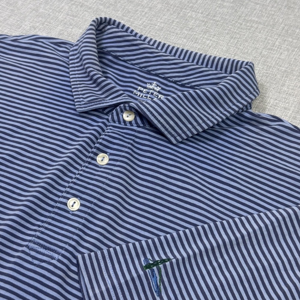 Peter Millar Seaside Wash Golf Polo Shirt Mens XL Blue Striped Cotton Spandex